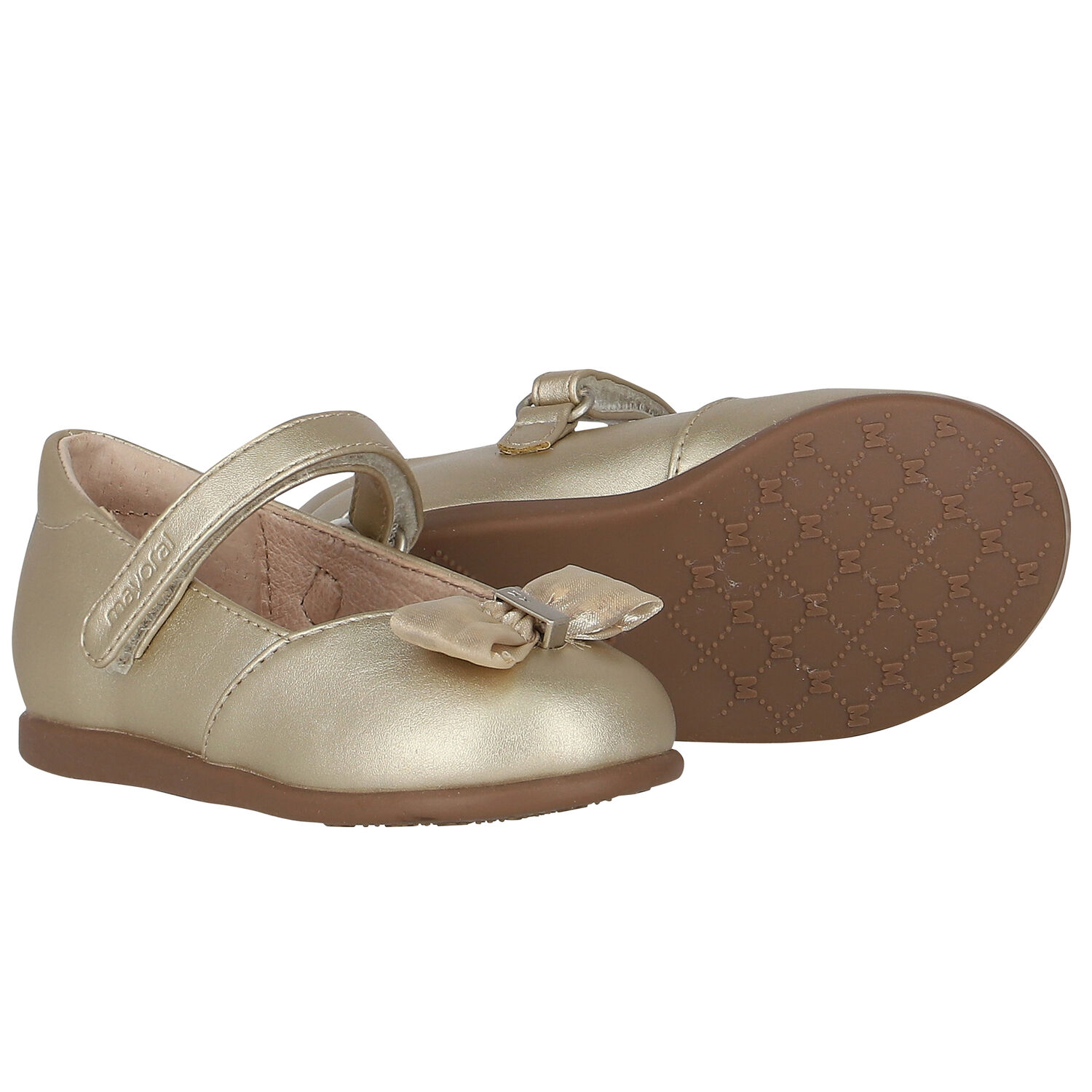 Younger Girls Gold Bow Shoes, 3, hi-res